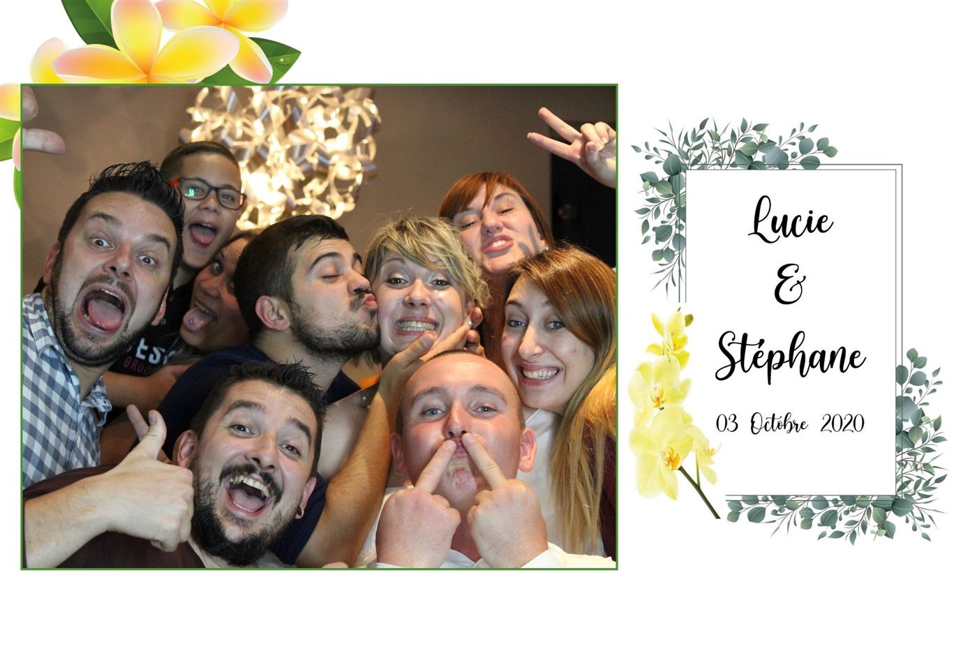 Tirage photobooth avec cadre floral personnalisé